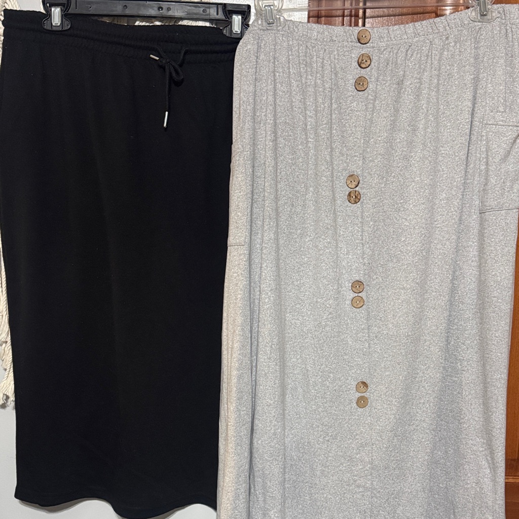 Black And Gray Button-Front Pencil Skirt Set